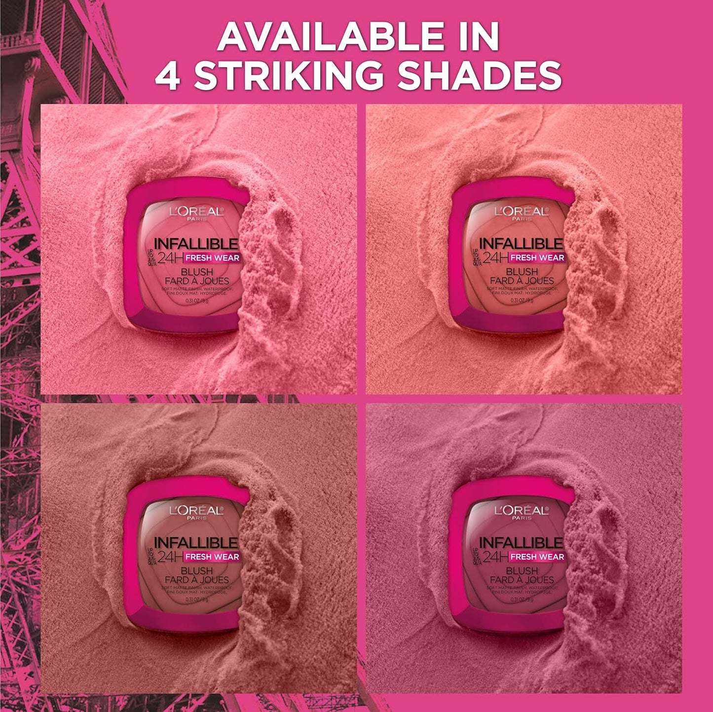 L'Oreal Paris Infallible Up to 24H Fresh Wear Soft Matte Blush, Blendable, Long-Lasting and Waterproof Cheek Make Up, Daring Rosewood 20, 0.31 Oz
