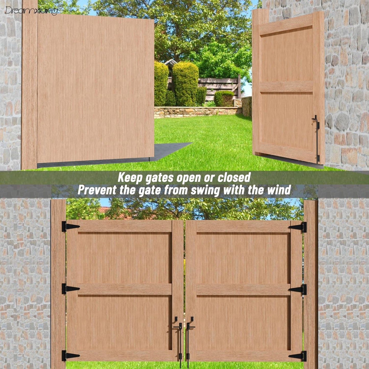 36" Heavy Duty Cane Bolt Gate Drop Rod Extra Thick Hardware Ground Latch for Wood PVC Vinyl Metal Fences Gates, Double Doors, Sliver Solid Steel