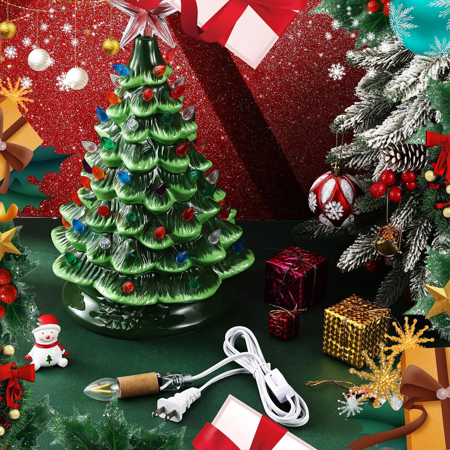 Baquler Small Christmas Tree Wiring Kit  With 1.5 Watt Led Bulb  Ceramic Christmas Tree Replacement Lights  E12 Candelabra Base  Lamp Wiring Kit Nice For Desk Lamp Lighting And Diy Projects