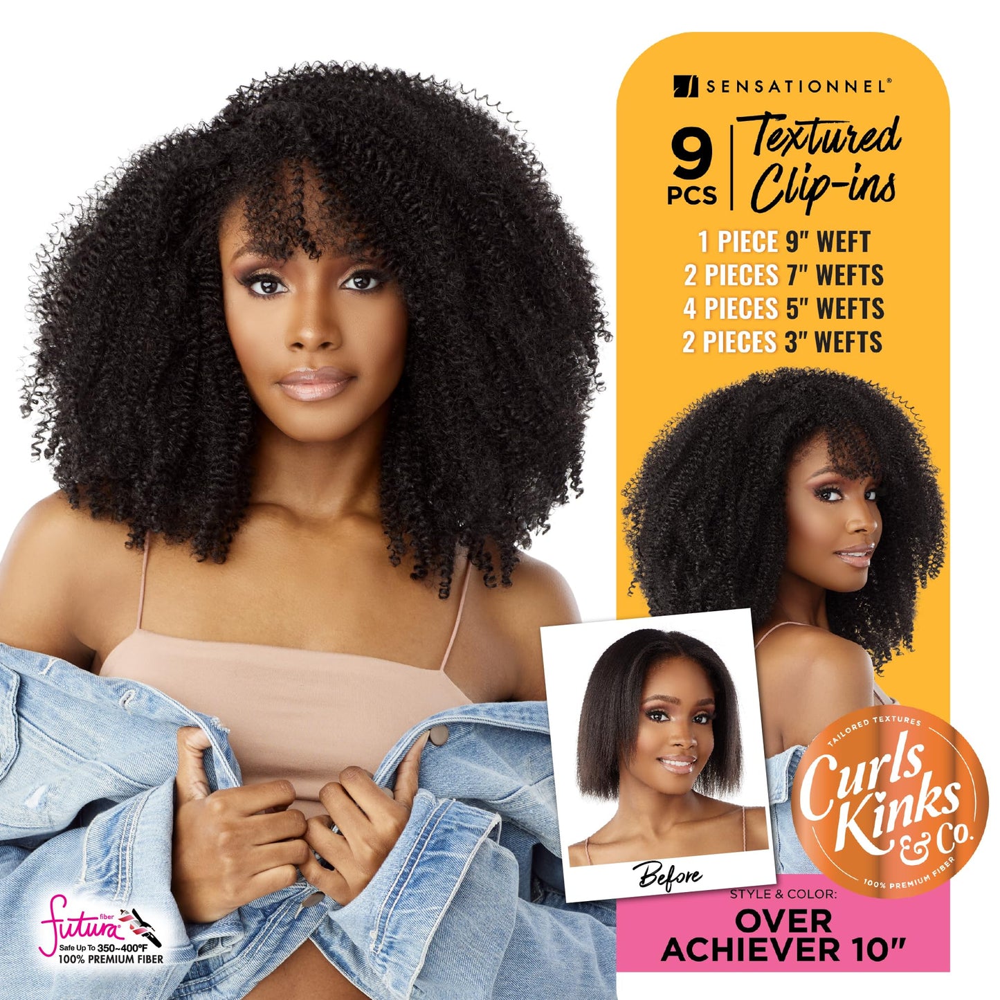 Sensationnel Curls kinksandco clip in - game changer 10 inch easy to use clips for natural 3c to 4c hair textures (1B OFFBLACK)