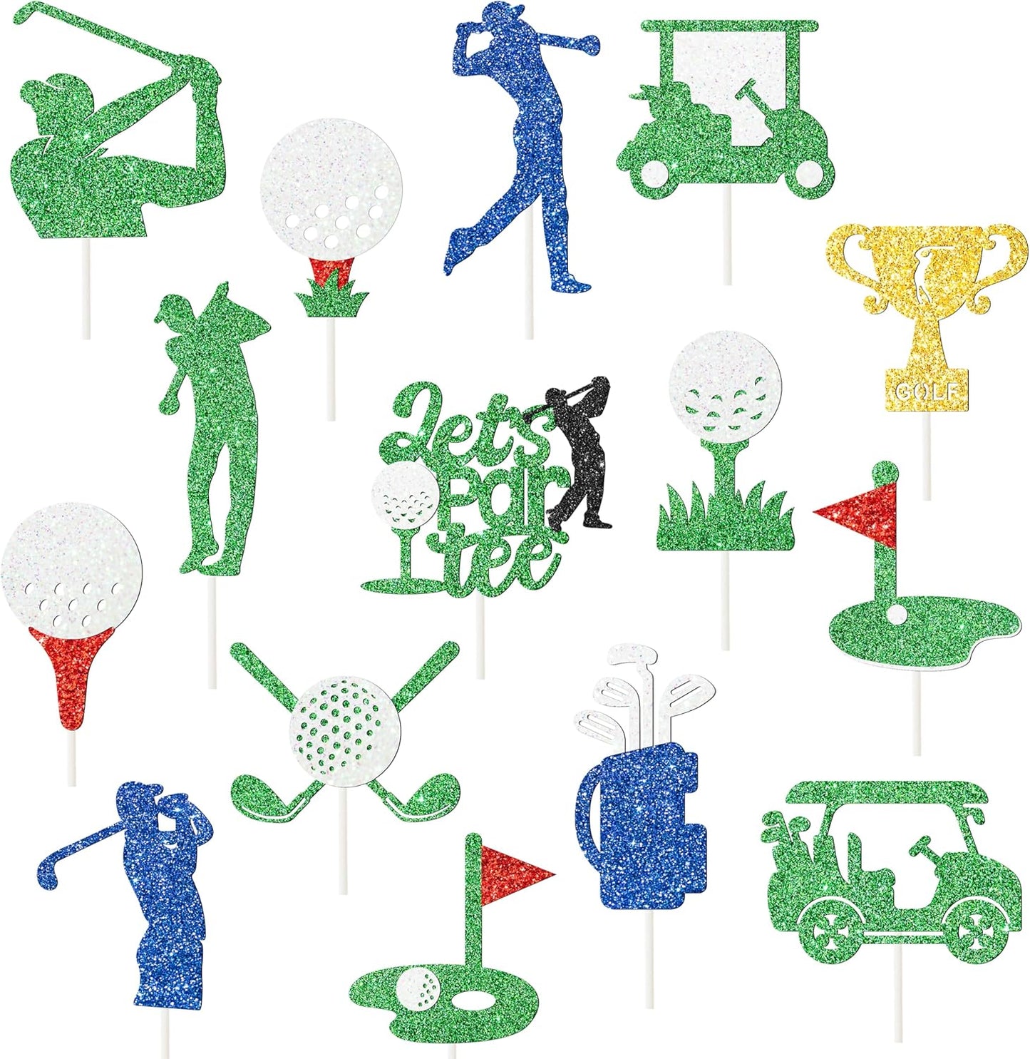 24pcs Golf Party Cupcake Toppers Golf Ball Cupcake Toppers Sticks Golf Birthday Party Decorations Sports Golf Theme Cake Picks for Golf Let's Partee Party Baby Shower Supplies