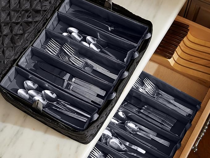 Flatware Storage - Washable and Stain Resistant, ID Window, Kitchen Storage, Black