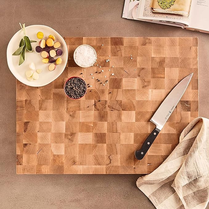 John Boos CCB Series Rectangular Wooden Maple Cutting Board 24”x18” – 2.25” Thick, 30-lb Reversible Butcher Block with End-Grain & Finger Grips – Made in the USA