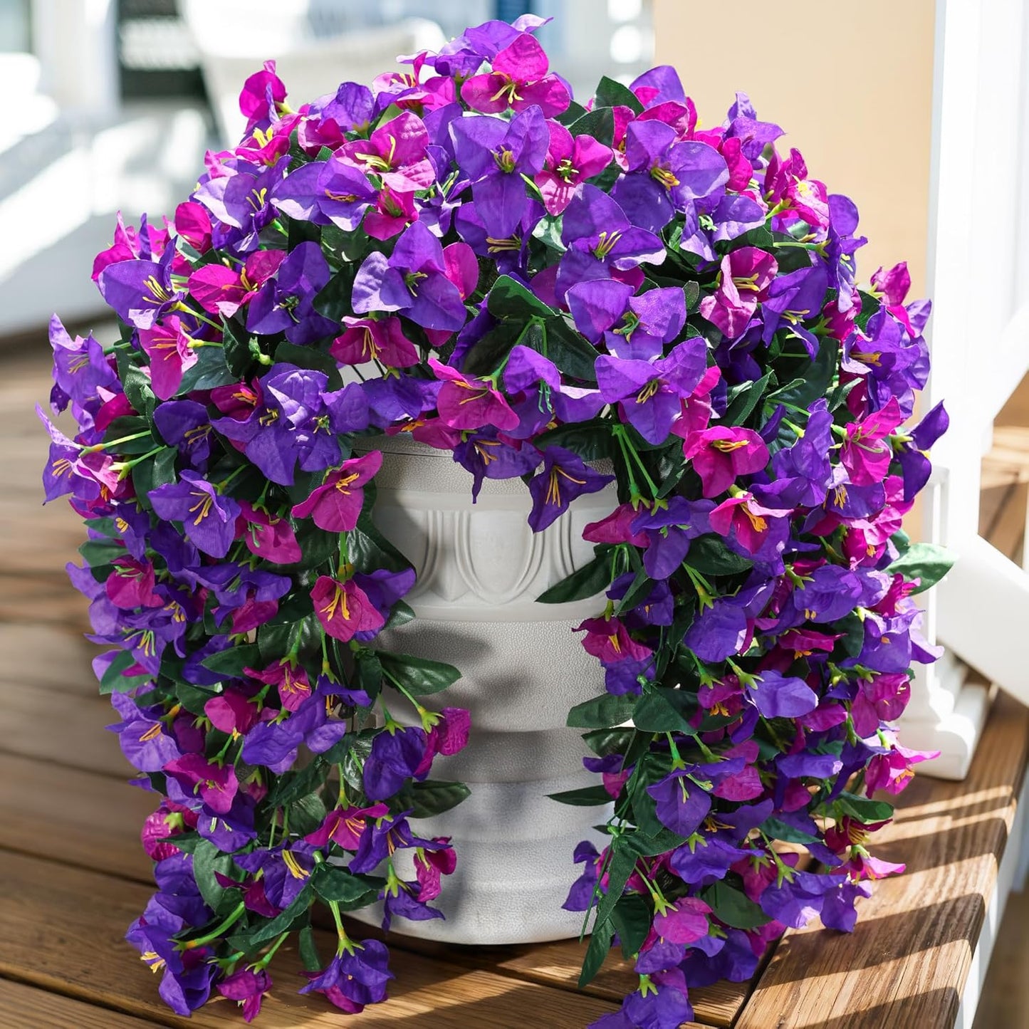 Faux Bougainvillea Artificial Flowers Plants for Outdoors Outside Decoration, 2pcs Fake Flowers Silk Long Trailing Vines UV Resistant Realistic for Front Door Porch Planter Urn Patio Balcony Yard, Mix