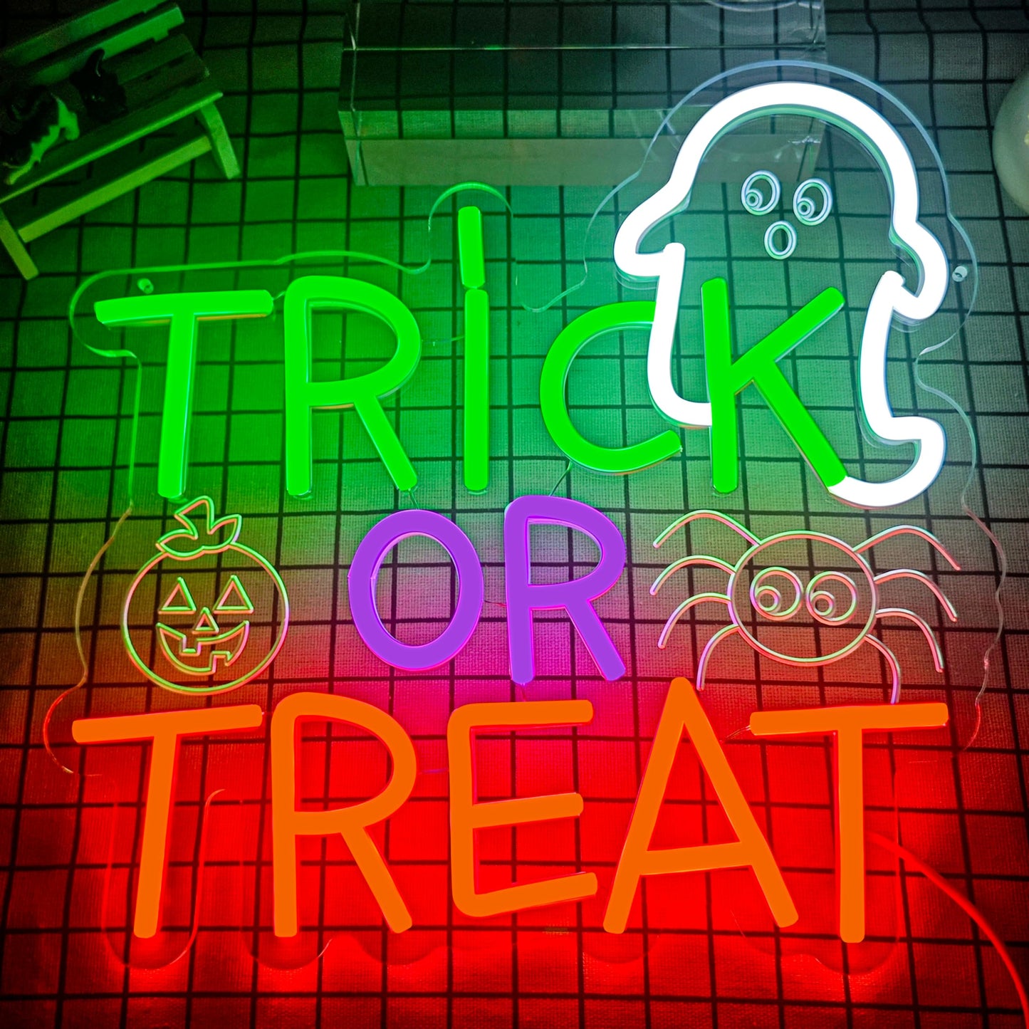 Halloween Neon Sign Trick Or Treat Neon Sign For Wall Decor Dimmable Halloween Neon Signs For Home Bar Halloween Decorations Party Decor Home Bar