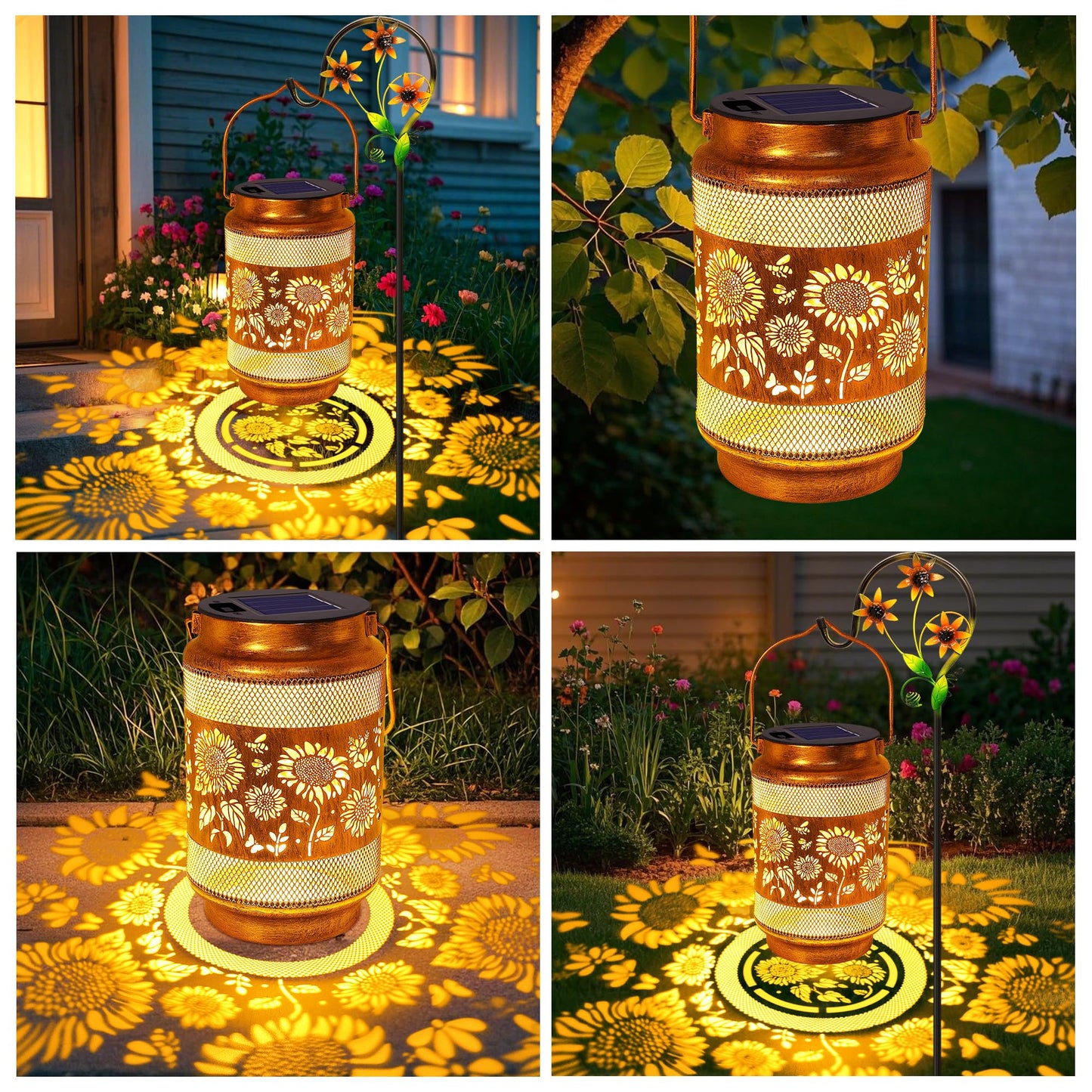 2 Pack Sunflower Solar Lanterns Outdoor Waterproof Solar Garden Decor  Birthday Gifts For Christmas Women Mom Grandma  Metal Hanging Lights With Shepherd Hook For Outside Yard Patio Pathway Backyard