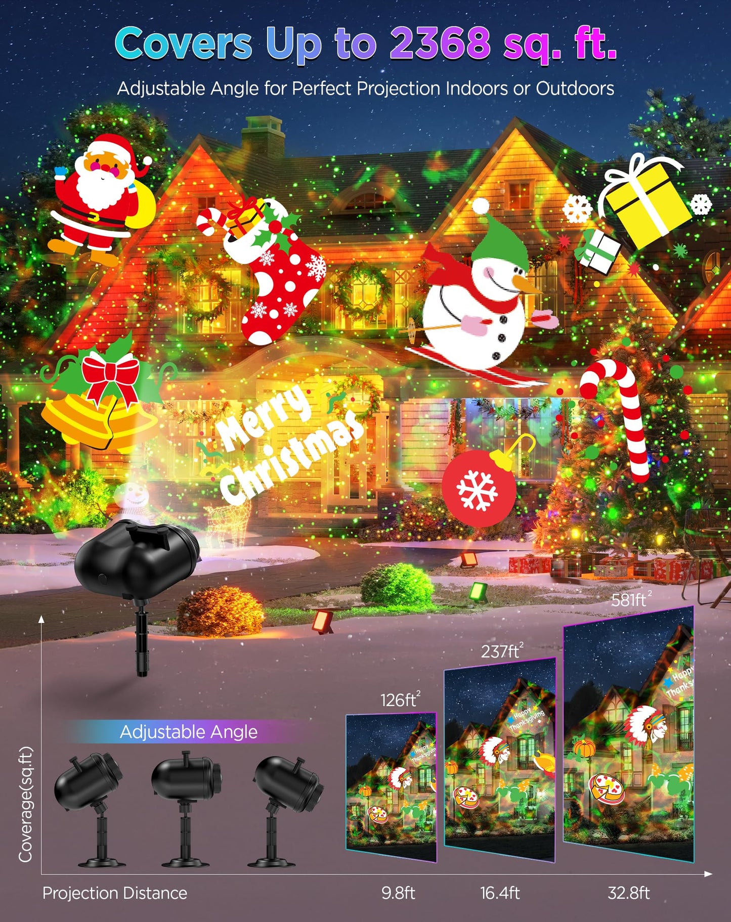 Christmas Projector Lights Outdoor Waterproof  10 Slides X 8 Bright Hd Patterns  Firefly & Ocean Wave Effects  Timer Snowflake Light Projector For House Yard Xmas New Year Valentines Thanksgiving