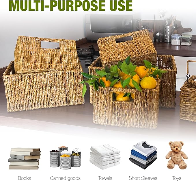 Wicker Basket Set – Stackable Storage Bins for Organizing Pantry & Kitchen – 1 Medium Basket + 1 Small Baskets with Handle – Wicker Storage Baskets for Shelves & More