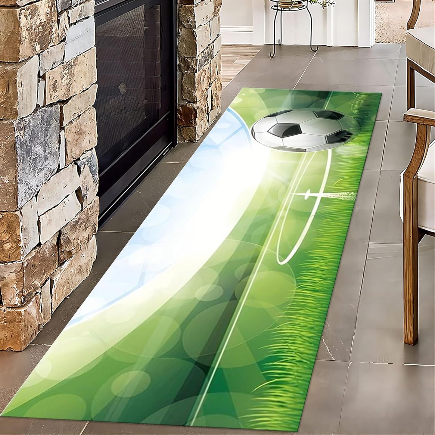 Football Game Area Rug for Living Room, 2.6x10ft, Soccer Sports Entryway Mat, Washable Durable High Traffic Rug, with Non Slip Backing Absorbent Carpets for Entryway Living Room