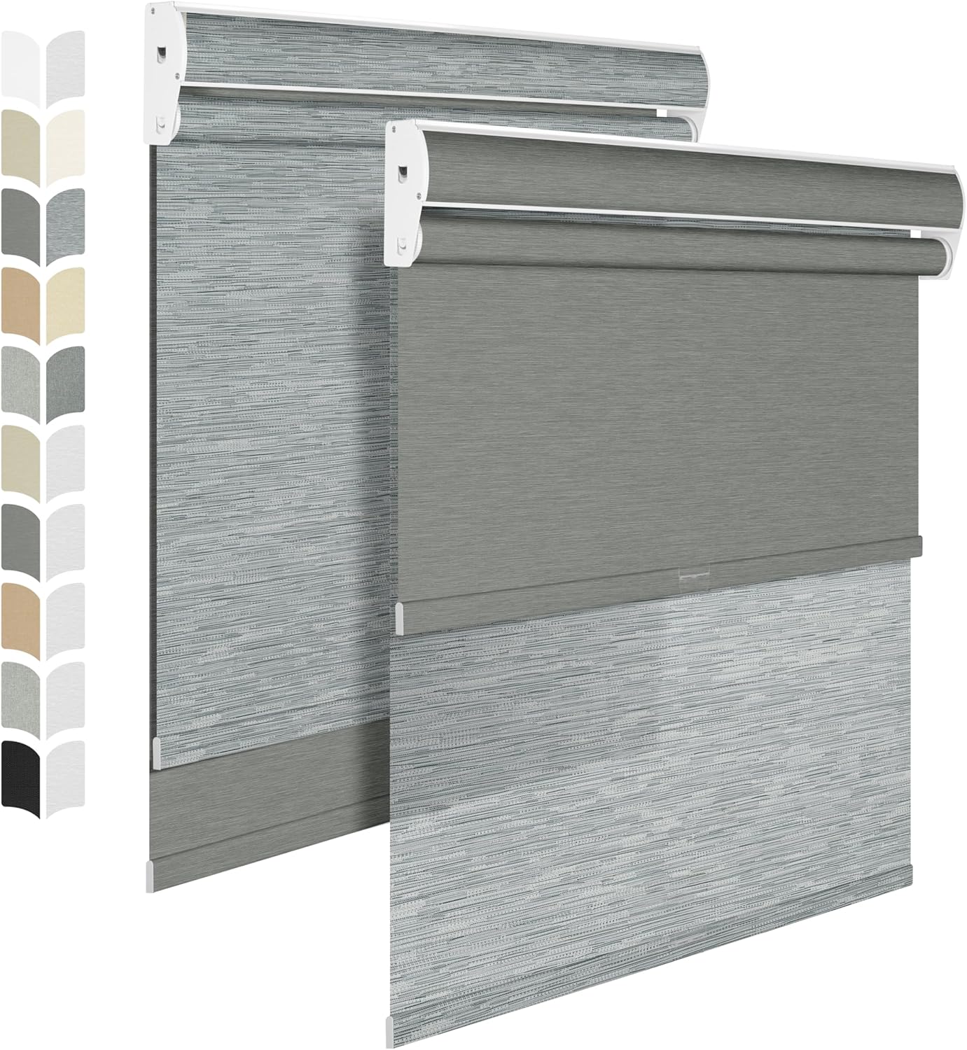 BERISSA Cordless Dual Roller Shades with Cassette Valance,Double Window Shades Blackout and Light Filtering Shades,Day and Night Roller Shades for Home Office Door.Striped Jacquard Grey.46 W x 72" H