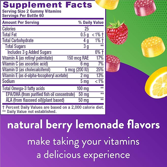 Vitafusion Extra Strength Biotin Gummy Vitamins, Berry Flavored, 5,000 mcg Biotin Vitamins, America’ & Omega-3 Gummy Vitamins, Berry Lemonade Flavored, Heart Health Vitamins(1)