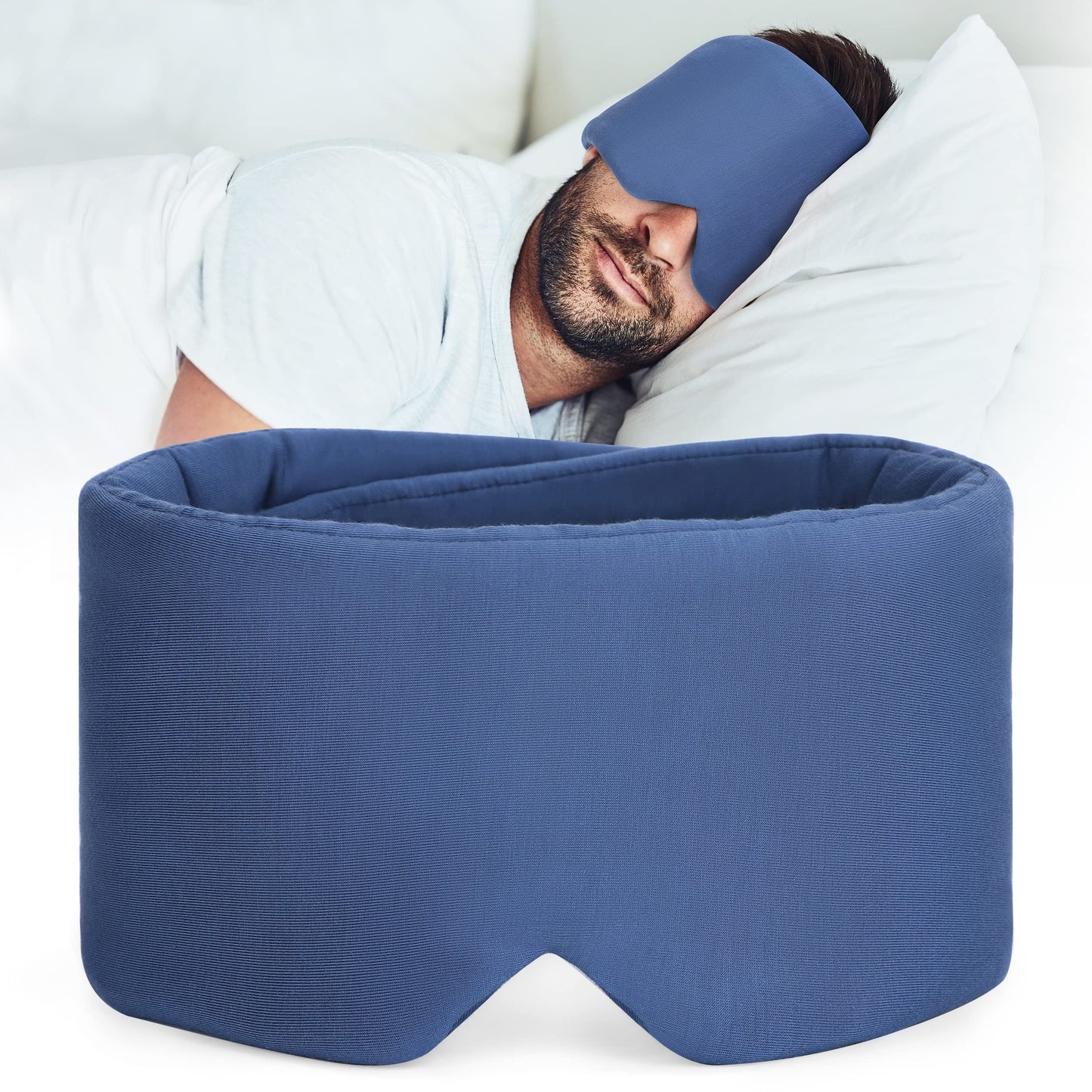 FRESHME Pure Handmade Cotton Sleep Mask - Blackout Eye Mask with Adjustable Velcro Soft and Comfortable Eye Blinder Shade for Men Women Travel Office Nap Airplane Blue
