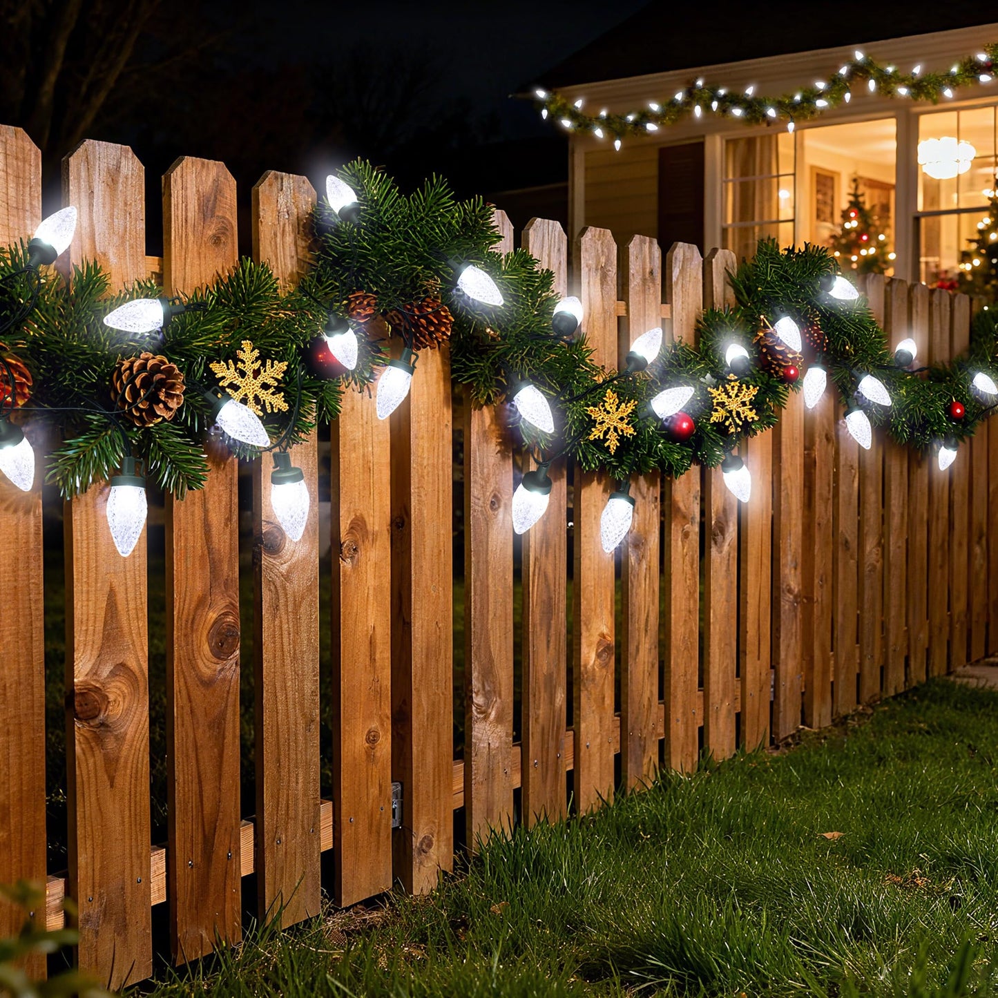 Ucutely C9 Led Christmas Lights Outdoor 33 Feet 50 Led 8 Lighting Modes Waterproof Connectable Christmas String Lights For Outside Roofline Patio Home Xmas Decorations (Cool White)