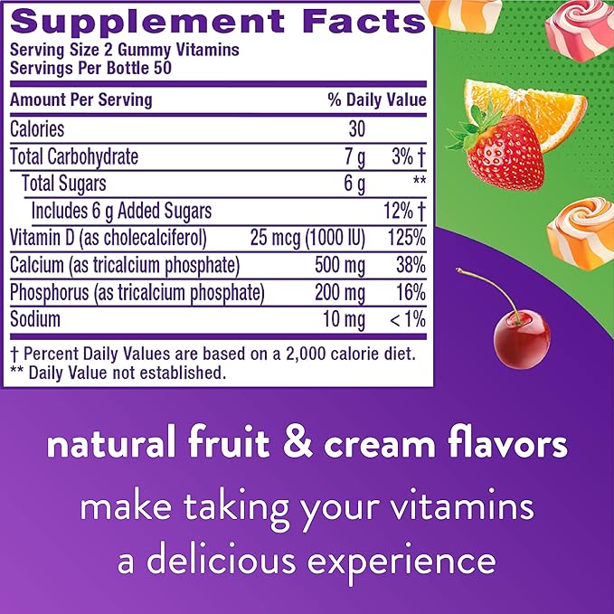 Vitafusion Chewable Calcium Gummy Vitamins for Bone and Teeth Support & Power C Vitamin C Gummies for Immune Support