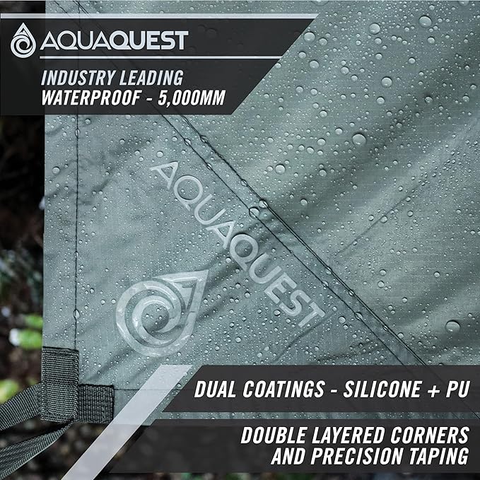 AquaQuest Safari Camping Tarp - Lightweight Durable Rain Fly - Waterproof Camping Essentials for Hiking, Backpacking & Hammock, 10 x 10 ft, Stealth Gray