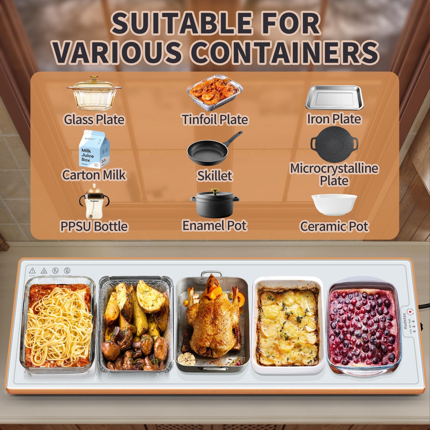 Warming Mat for Food (Extra Long 47"x12"), Warming Trays for Buffets Party & Daily Use, Temperature Control Food Warmer, Full Surface Warm Tempered Glass Food Warming Mat, White Electric Warming Tray