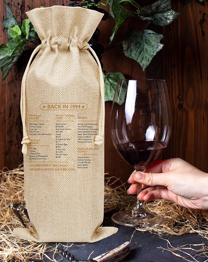 Disfuco 30th Birthday Wine Gift Bag, 1994 Birthday Gift Wine Bag, Burlap Wine Bottle Cover Bag For Women Men, Friends, Daughter, Son, Newphew, Niece, 1 Pc (B02)
