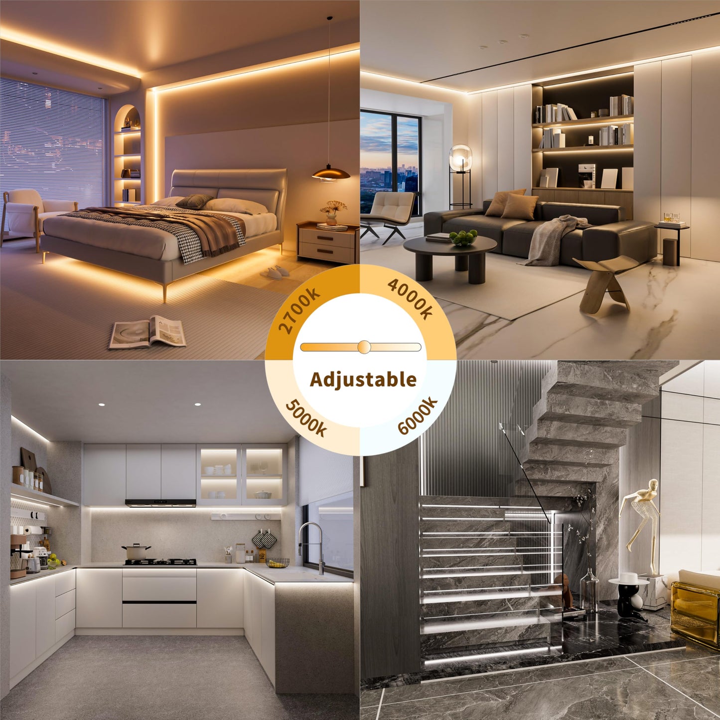 Miwise Cct Cob Led Strip Light Tunable White 32.8Ft/10M Dimmable 2700K-6500K Cri90+ 24V Led Tape Light For Under Cabinet Bedroom Kitchen Diy Lighting(Power Supply & Controller Not Included)