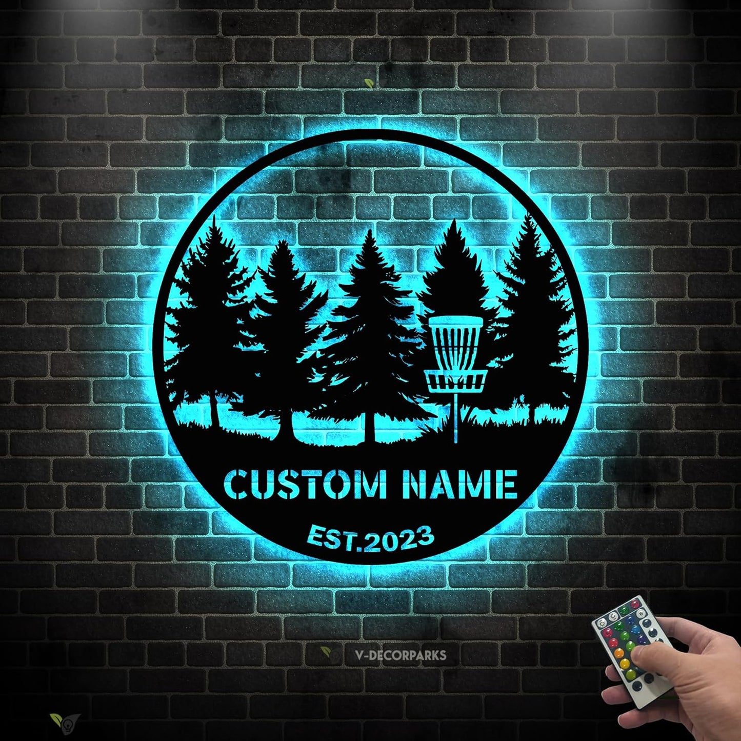 Custom Disc Golf Player Metal Wall Art LED Light – Medal Hanger Display Rack for Golf Awards, Gift for Golfers, Medal Display Hanger Organizer for Bedroom, Office - Ideal for Home Decor & Gift Model-Disc06