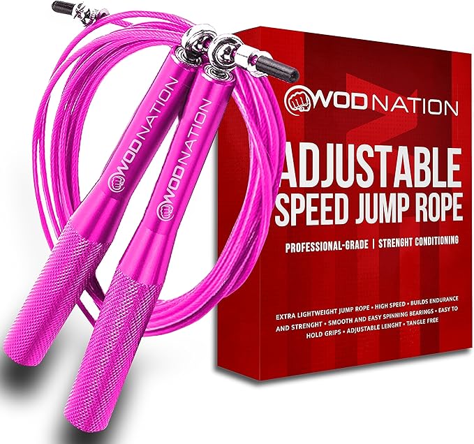 WOD Nation Aluminum Handle High Speed Adjustable Jump Rope for Women and Men - Perfect Skipping Rope for Boxing, Fitness, ...