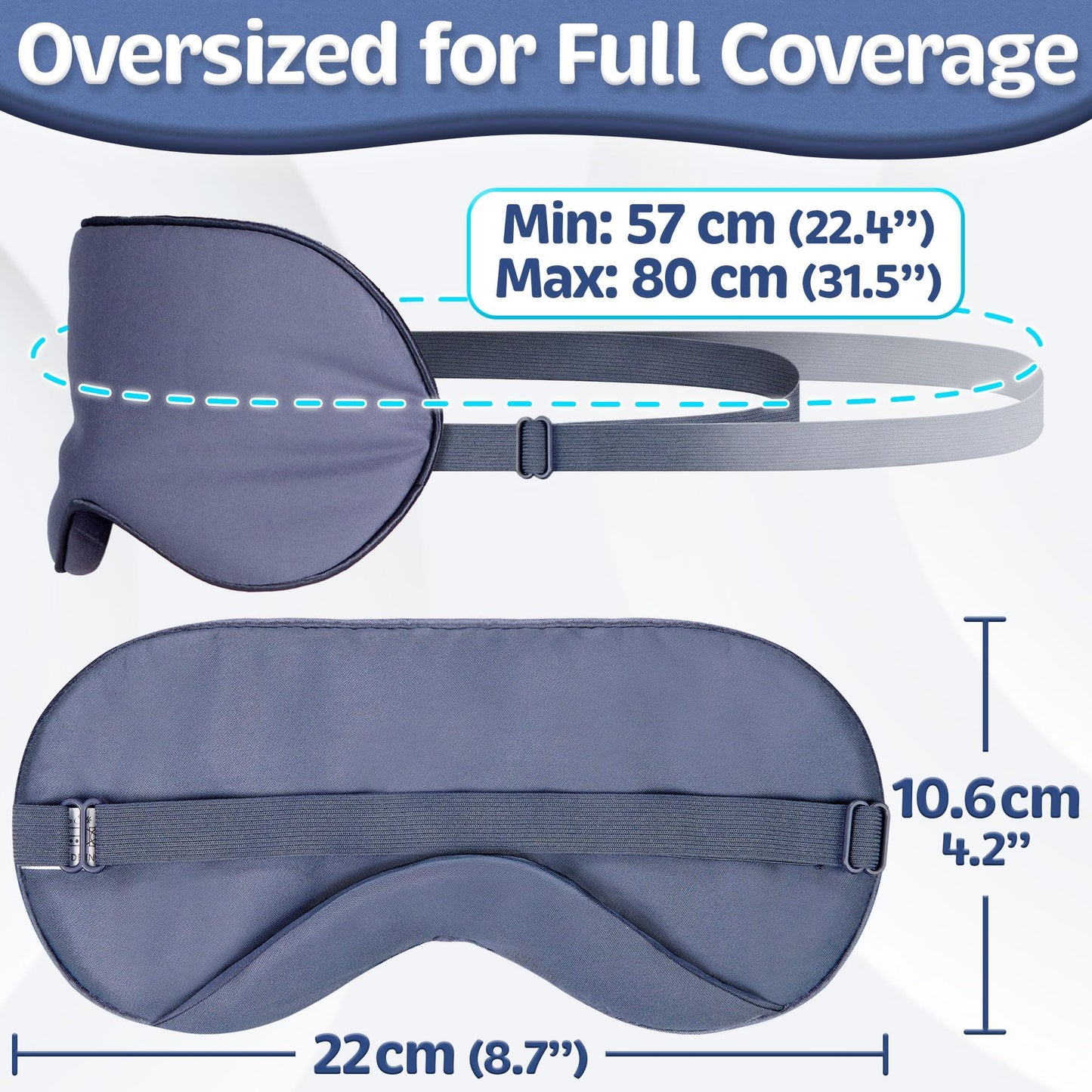Vegan Silk - Sleep Mask - Navy Gray, 100% Viscose Derived from Bamboo - Lightweight Eye Mask with Adjustable Strap - Blackout Sleeping Blindfold for Women & Men - Comfortable Light Blocking Eye Cover