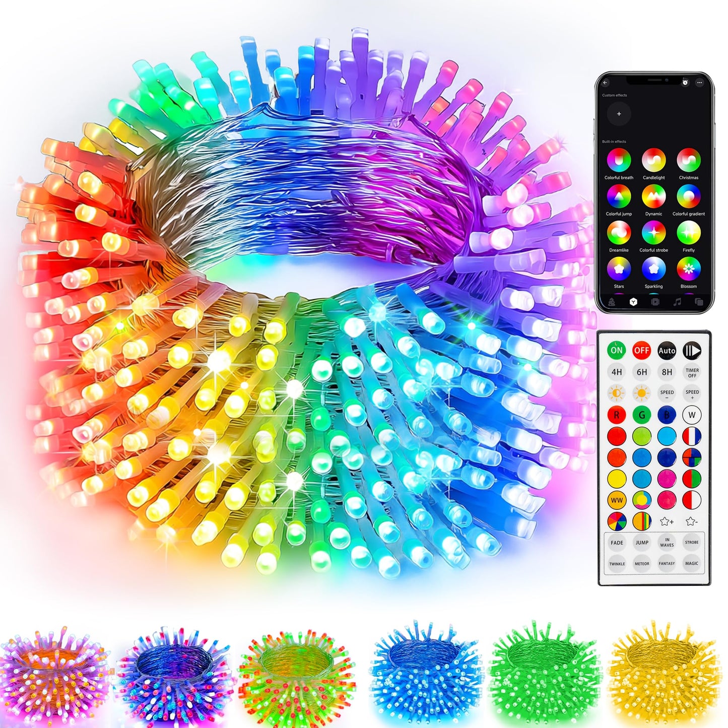 TW SHINE Smart Christmas Lights, 300 LED 100FT Color Changing Halloween String Lights Clear Wire with Remote & APP, Waterproof R