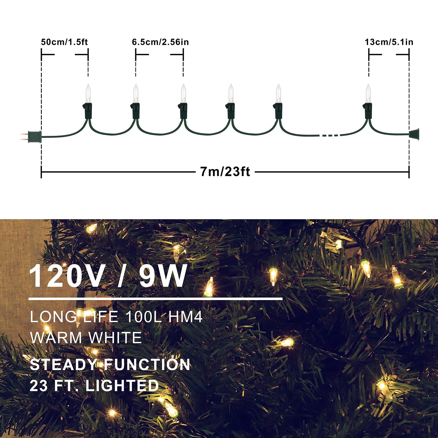 Hopolon Christmas Lights, 2 Pack 100 Mini String Lights, 23ft, Warm White, 120V UL Certified, Indoor & Outdoor Decor