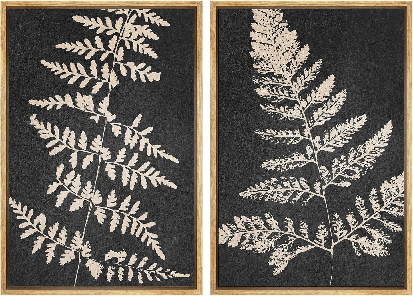 SIGNWIN Canvas Print Wall Art Set Black Tan Forest Fern Plant Leaf Silhouette Nature Wilderness Illustrations Modern Art Rustic Multicolor for Living Room, Bedroom, Office - 24"x36"x2 Natural