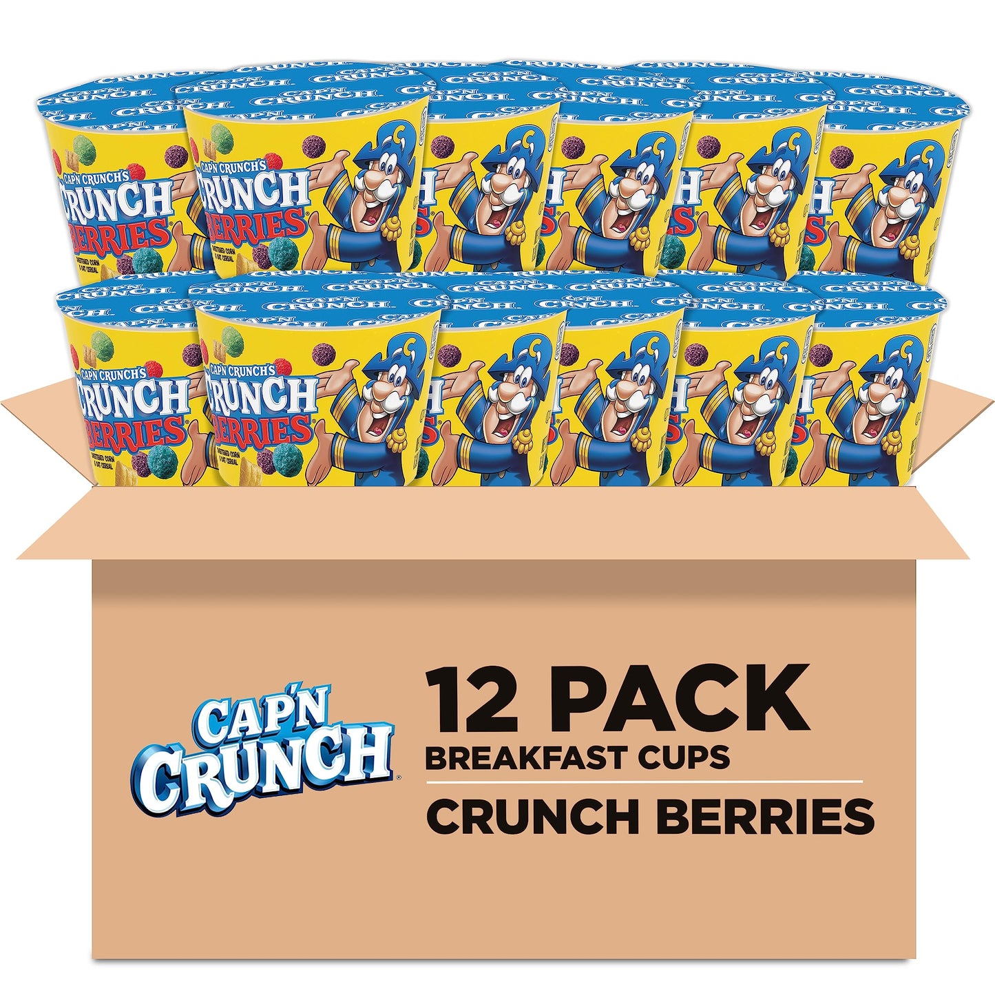 Cap n Crunch Breakfast Cereal, Crunchberries, 1.30 oz Individual Cups (12 Pack)
