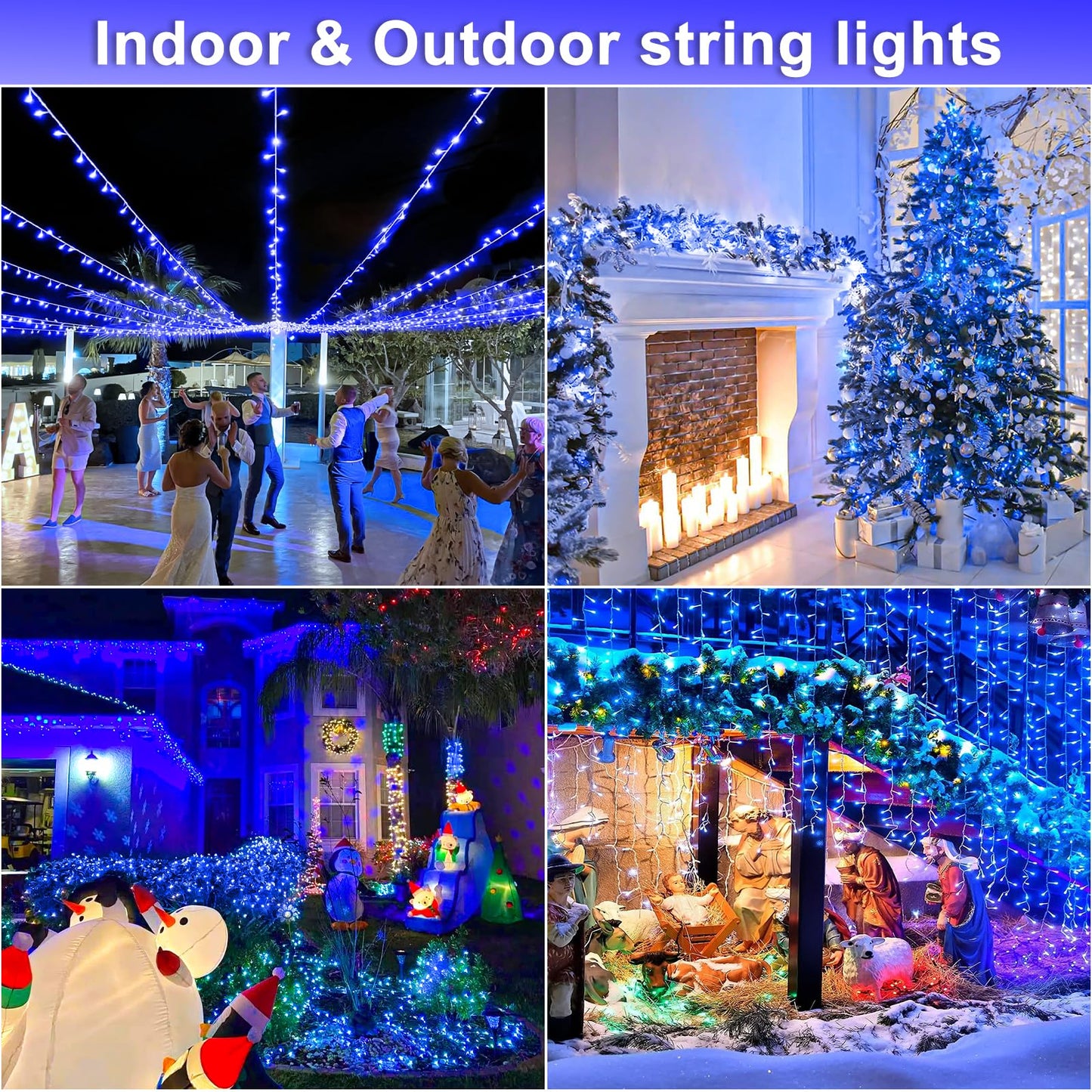 800 Led Blue Christmas Lights Outdoor 262Ft Clear Wire Blue String Lights 8 Modes Clear Wire  Plug In Waterproof Twinkle Fairy String Light For Indoor Christmas Tree Bedroom Decorations