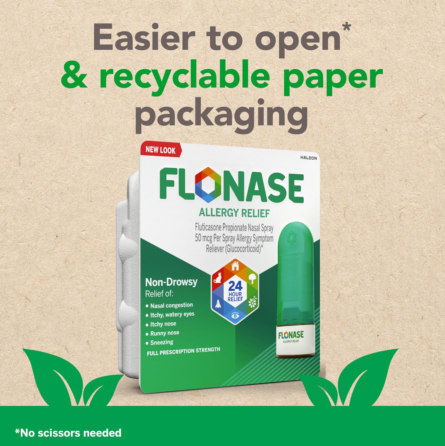 Flonase Allergy Relief Nasal Spray, 24-Hour Non-Drowsy Multi-Symptom Relief 144 Sprays (Pack of 2) plus Bonus Pack of Tissues