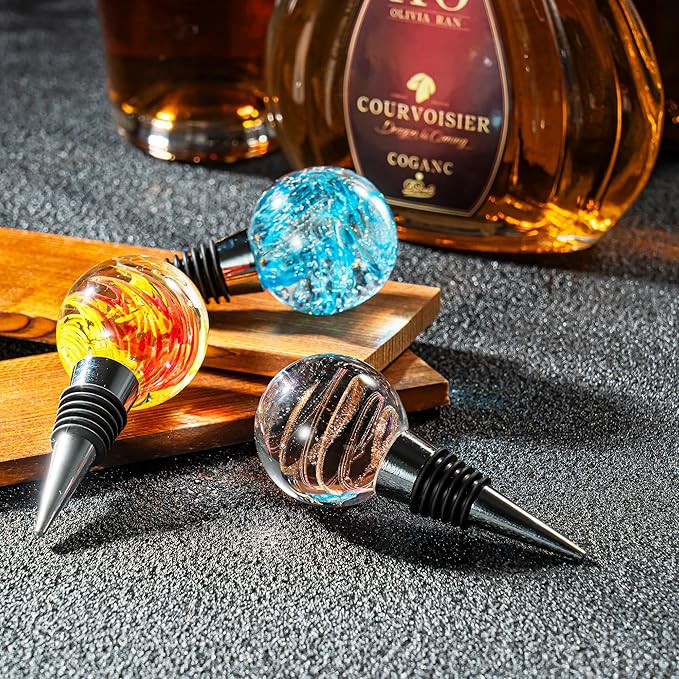 Murano Glass Wine Stoppers, Reusable Wine Bottle Stopper Champagne Stoppers, Perfect Kitchen Wine Decor Wine Accessories Gifts for Men and Women (Brown)