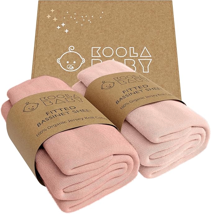 Bassinet Fitted Sheets - Compatible with Mika Micky, Fodoss & Dream on Me Poppy Traveler Bassinet | 100% Organic Jersey Cotton - Light Pink + Dark Pink| 32x19 (2 Pack)