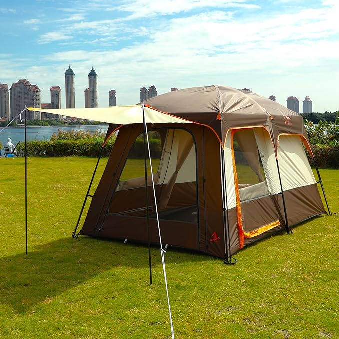 KTT Large Tent 6-8 Person,Family Cabin Tents,Straight Wall,3 Doors and 3 Windows with Mesh,Waterproof,Big Tent for Outdoor,Picnic,Camping,Family,Friends Gathering.……