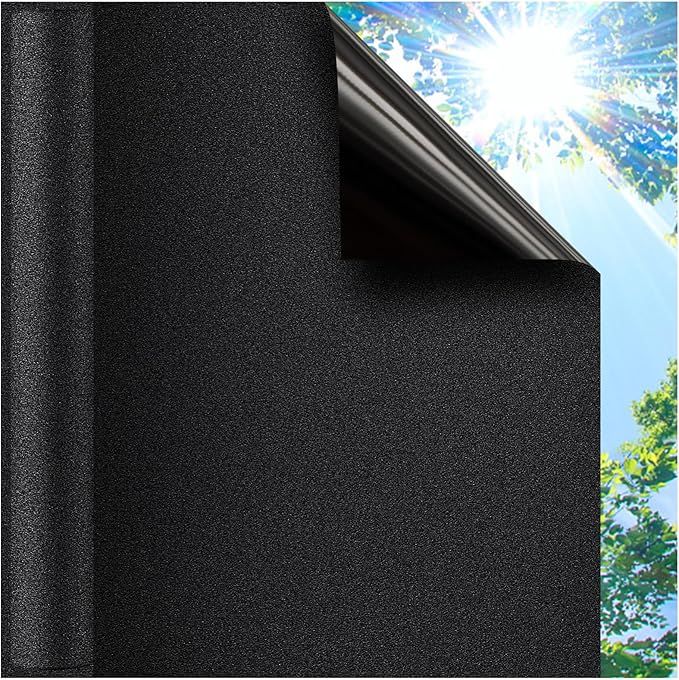 Coavas Blackout Window Privacy Film, Total 100% Light Blocking Window Tint for Home, Black Out Cover Room Darkening, Static Cling Removable Frosted Glass Door Coverings, 17.5 x 118.1 Inch, Blackout