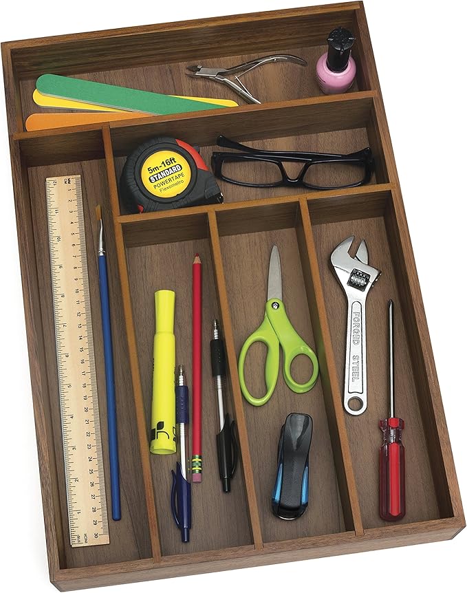 Lipper International 1078 Acacia Wood Deep Flatware Organizer with 6 Compartments, 11-3/4" x 17-1/2" x 2-1/2"