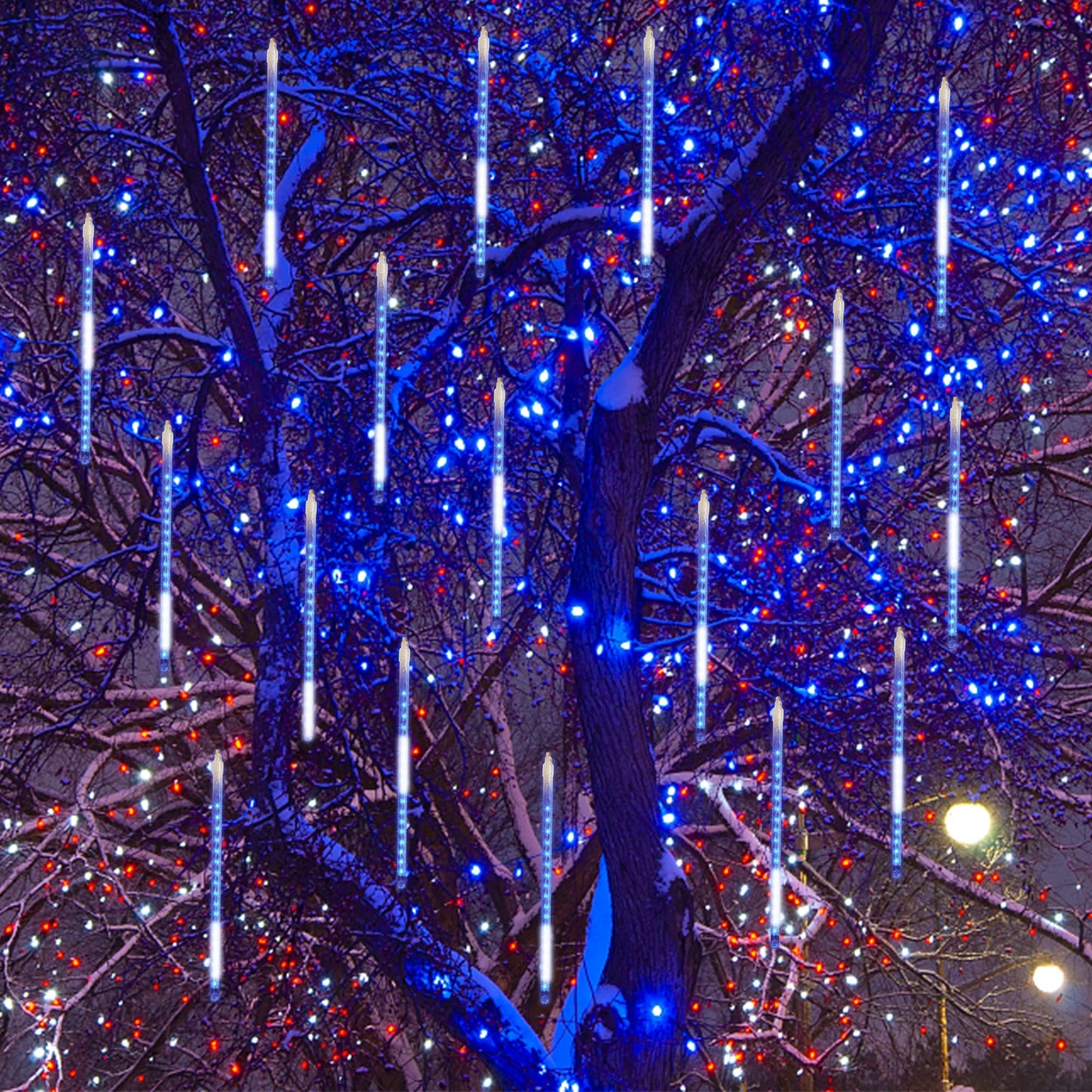 Ljlnion 12 Inch Meteor Shower Lights, 288 Led Blue Icicle Lights, Connectable Raindrop Decor For Christmas, Weddings, And Parties