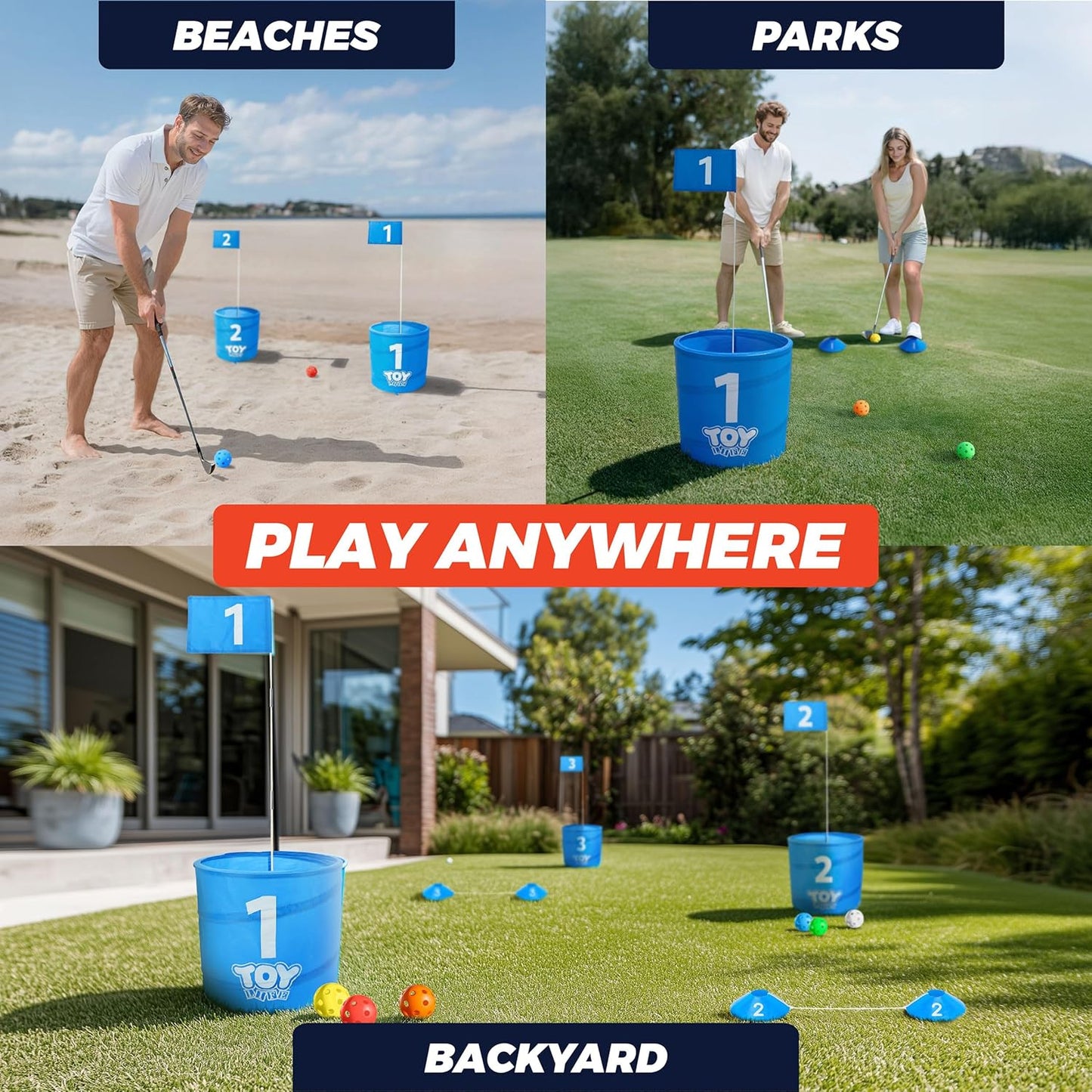 TOY Life Golf Bucket Game Set, 3 Holes Backyard Golf Game for Adults Family Kids, Portable Golf Course with Balls and Flag, Outdoor Indoor Backyard Golf Game Gifts for Beach, Yard, Camping and Lawn