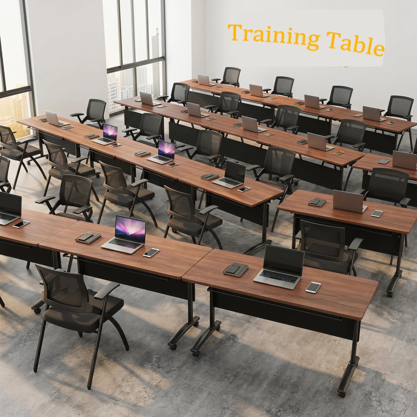 JNMDLAKO Modular Folding Conference Table with Locking Wheels, 8 Pack Flip Top Mobile Training Table, Modern Meeting Seminar Tables for Office, Hotel Conference Room(8,Walnut,71" L x 21" W x 29" H)