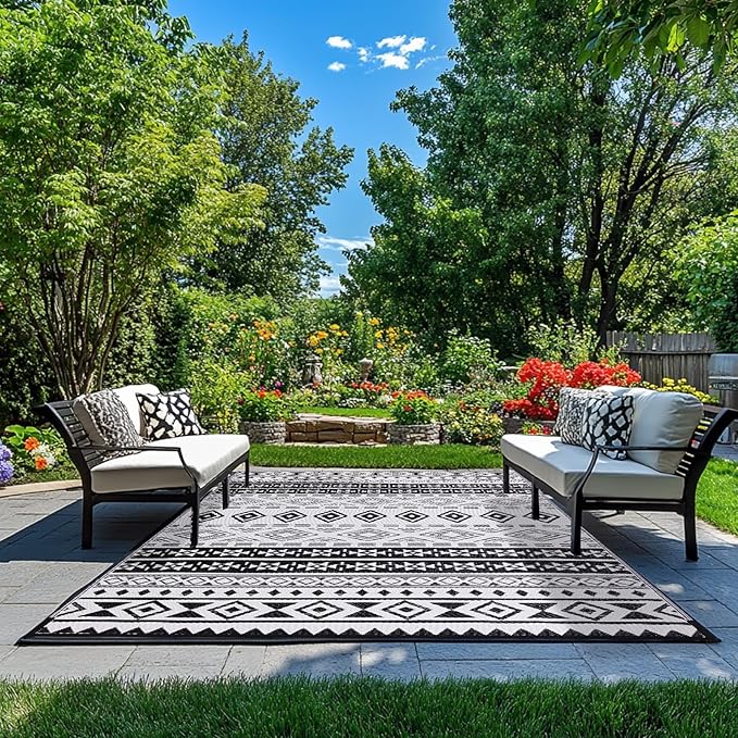 WILDROOTS 5'x8' Outdoor Plastic Rug for Patio Clearance, Waterproof Mat, Reversible Plastic Camping Rugs, RV, Porch, Deck, Camper, Balcony, Backyard