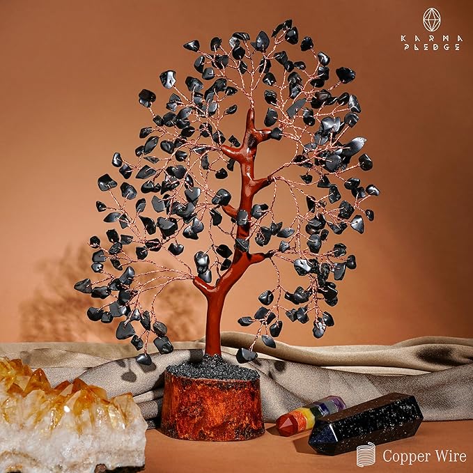 KARMAPLEDGE Black Obsidian Healing Crystal Tree Spiritual Gifts for Women, Handmade Home & Office Decor, Chakra Tree of Life Bring Positive Energy, Good Luck, Money, Yoga, Reiki Healing, for Dad