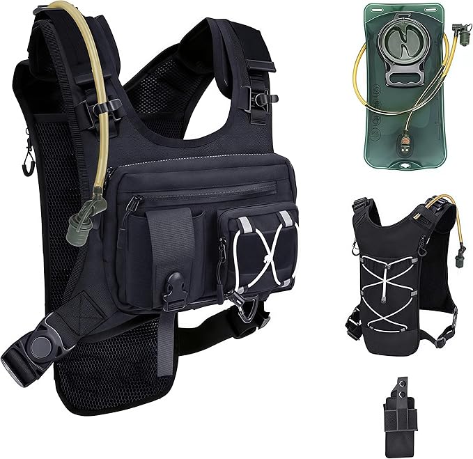 Sling Vest Chest Bag with 2L Water Bladder Gear Holster Running Vest Hydration Backpack Lightweight Adjustable Daypack Ref...