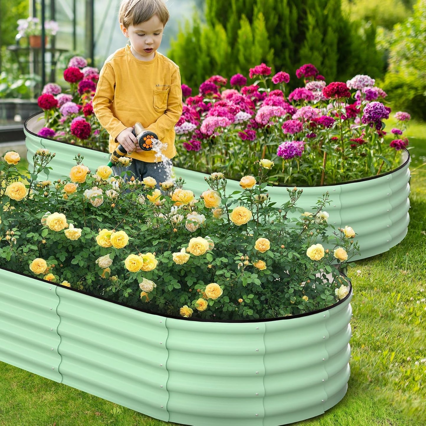 Galvanized Raised Garden Bed, 8x2x1.5Ft Metal Planter Box Outdoor, Oval Open-Ended Base Planter Raised Boxes for Vegetables Flower Herb