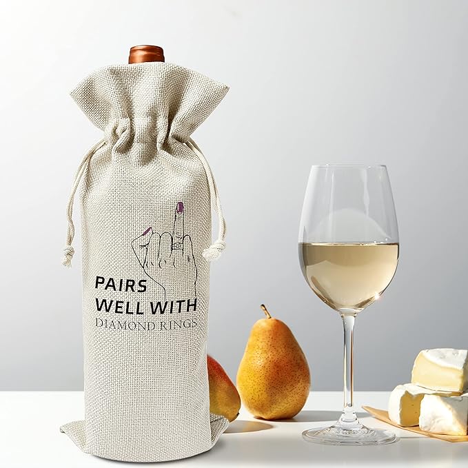 Zodvery Bride Wine Gift Bags - Gift for Couples, Wedding Party, Engagement, Bride-To-Be - Reusable Burlap With Drawstring Gift Bag (5.5"x 13.5")-1 Pcs/jiu024