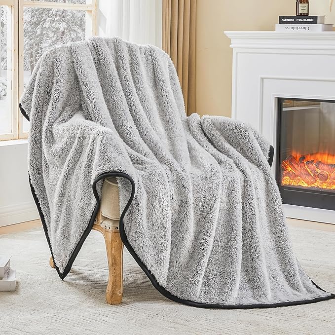 EMME Fuzzy Blanket Soft Fleece Throw Blankets for Women, Fluffy Sherpa Throws(Black,108"x90")