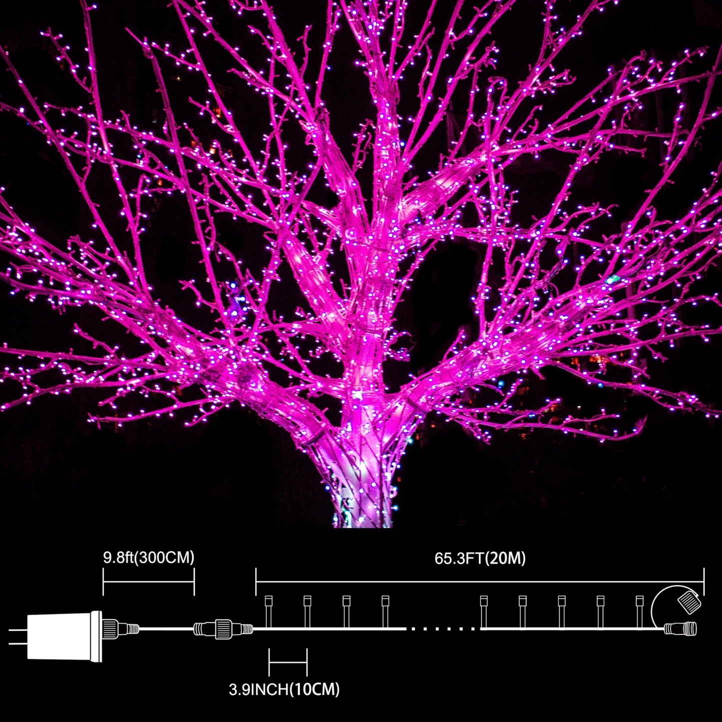 Lamphome 66Ft Christmas Decorative Mini Lights 200 Led Transparent Wire Fairy Starry String Lights Plug In  11 Lighting Modes  For Indoor Outdoor Xmas Tree Wedding Party Decoration (Pink)