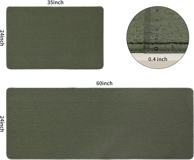 COSY HOMEER 24x35 Inch/24X60 Inch Kitchen Rug Mats Made of 100% Polypropylene Strip TPR Backing 2 Pieces Soft Kitchen Mat Specialized in Anti Slippery and Machine Washable,Green