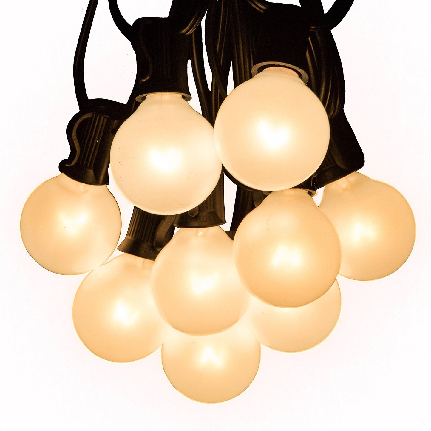 Hometown Evolution 100 Foot Outdoor Globe String Lights, Set of 100 G40 White Pearl Bulbs, Black Cord