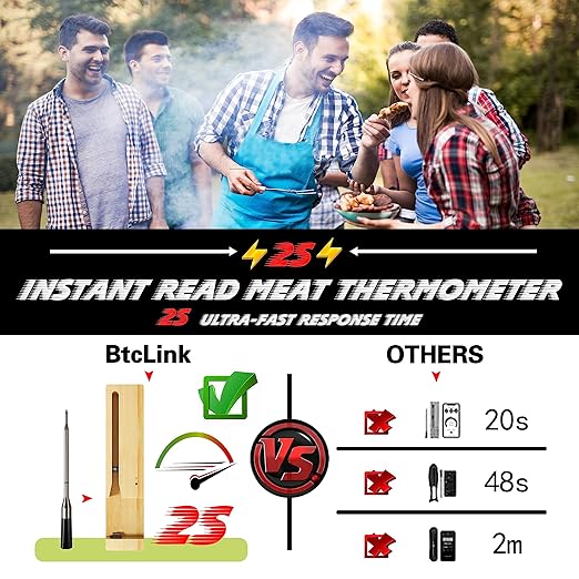 Wireless Meat Thermometer Digital, 777ft Long Range Bluetooth Meat Thermometer for Turkey, Smart Food Thermometer for Oven, Grill, Smoker, BBQ, Air Fryer, App Remote Monitor (Upgrated)