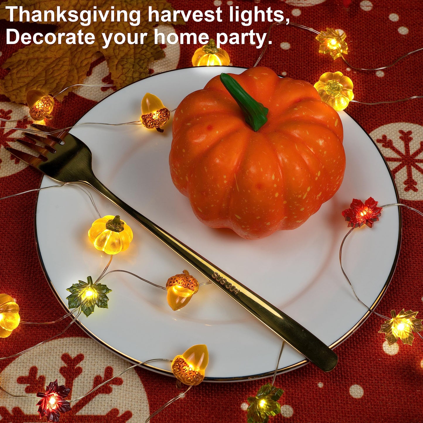 KAiSnova 10FT 30 LED String Lights, Pumpkin Maple Acorn, Battery Operated Fall Decorations for Home and Parties